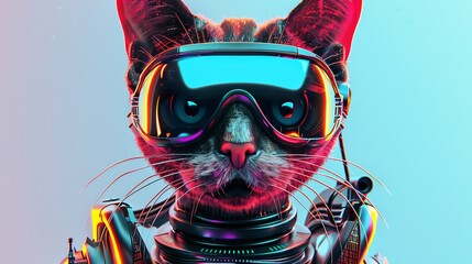 Futuristic cute cat wearing cyberpunk style glasses.