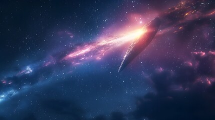 Wall Mural - Glowing Comet Streaking Across Dark Night Sky Cosmic Phenomenon Backdrop with Copy Space