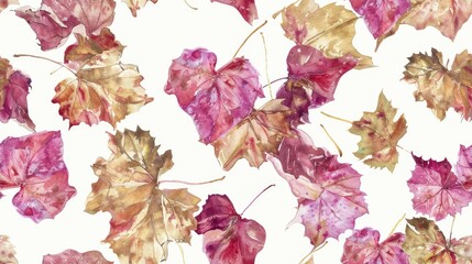 Canvas Print - Watercolor painting of pink and brown leaves 