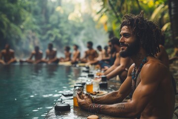 A group of men at a wellness retreat. Generative AI