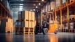 © NusratJahan - Forklift truck moving boxes in a warehouse with professional lighting, daylight