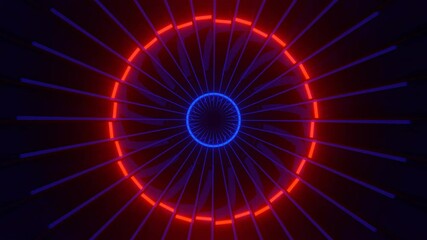 Wall Mural - dark abstract background with rotating fan with red blue backlight. 3d render looped animation