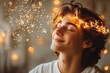 © Leo - Smiling young man with a glowing neural halo symbolizing happiness positive energy and the radiant power of a joyful mind in a modern uplifting context