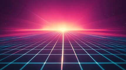Softly glowing retro gridlines with a gradient background, evoking a sense of nostalgia and digital retro-futurism.