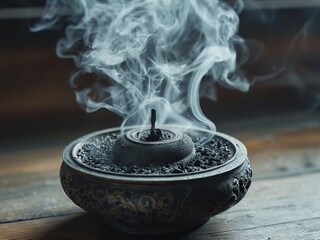 Wall Mural - White smoke rising from a traditional incense burner.