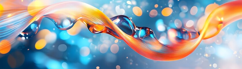 Poster - Abstract orange and blue liquid swirl with bokeh background.