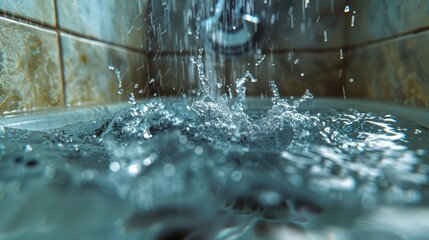 Wall Mural - A shower head is spraying water into a bathtub