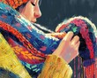 © Nawarit - Person knitting colorful scarf, Vintage, Soft, Illustration, Highlighting craft