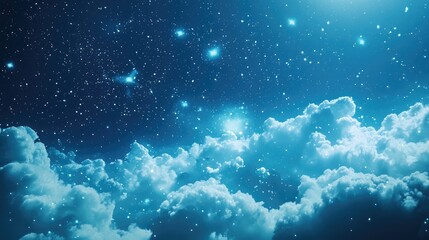 Wall Mural - Ethereal fragments of shimmering particles scattered across a tranquil sky, creating a celestial and otherworldly scene.