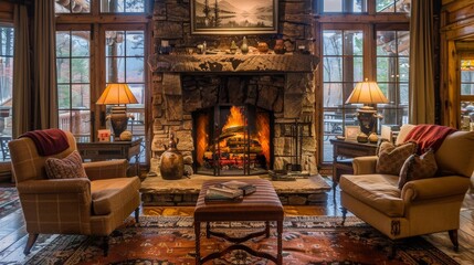 Poster - Fireplaces evoke warmth and comfort on chilly winter evenings.