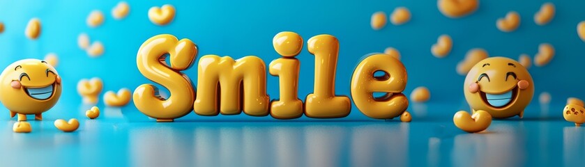 Bright Cheerful Smile Typography with 3D Smiling Teeth on Yellow Background