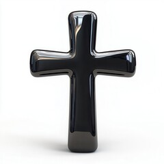 Wall Mural - Shiny black cross isolated on white background.