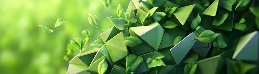 Canvas Print - Abstract Green Leaves and Geometric Shapes.