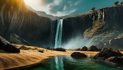 Wall Mural - waterfall at sunset