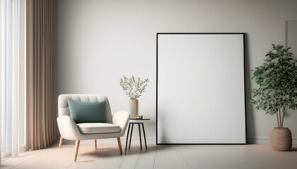 Wall Mural - Mockup poster frame in minimalist modern interior background, 3d render