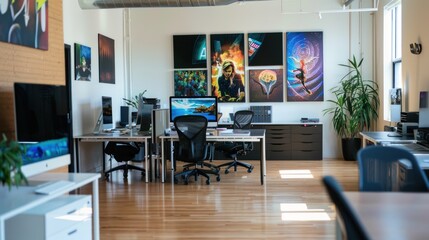 Modern Office Interior with Artwork and Sunlight