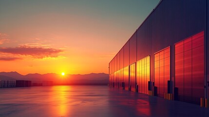 Aufkleber - Modern Industrial Warehouse at Sunset with Clear Sky : Generative AI
