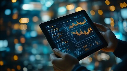 Wall Mural - Business finance and investment concept Businessman using digital tablet analyzing and calculating financial data with economic graph growth chart Business strategy and planning market : Generative AI