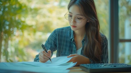 Aufkleber - Budget and financial planning concept Business woman budgeting and calculating financial report business finance and investment background tax refund cost control money saving loan man : Generative AI