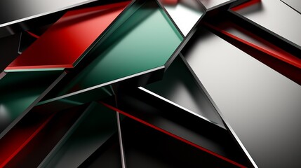 Wall Mural - Abstract background with three dimensional green and red glass shapes. Neural network ai generated art