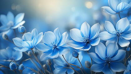 Blue spring or summer flowers, bokeh background. Beautiful close up floral bouquet, summer nature