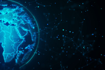 Poster - blue digital globe with network connections on dark background. 3d rendering