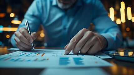 Leinwandbilder - Businessman accountant or financial expert analyze business report graph and finance chart at corporate office Concept of finance economy banking business and stock market research uds : Generative AI