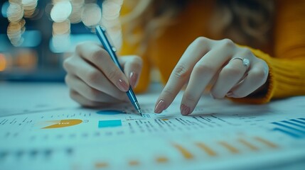 Aufkleber - Finance banking and investment Asset allocation budget management Business woman calculating financial report cost control and budgeting with business data graph growth chart Tax and b : Generative AI
