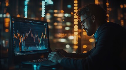 Leinwandbilder - Businessman analyzing forex trading graph financial data Stock Market Investments Funds and Digital Assets Business finance technology and investment concept Business finance backgroun : Generative AI