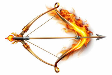 3D Bow and Arrow with Flames concept as Abstract vector of a bow and arrow with flames along the arrow shaft isolated on a white background symbolizing the power and victory of Lord Ram with a fiery a