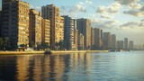 The Great Nile river and the banks of Cairo with fashionable buildings Egypt : Generative AI