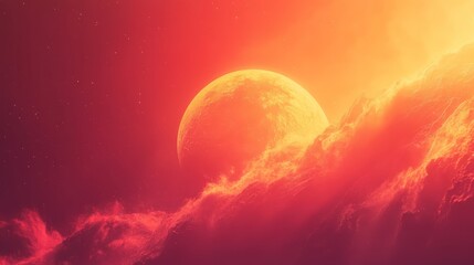 Canvas Print - A red and orange sky with a large planet in the middle