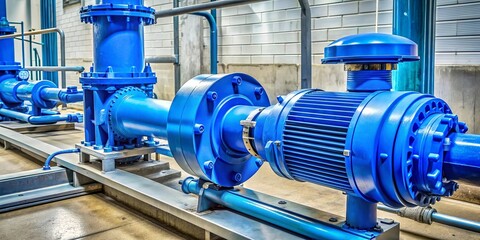 Water pump and steel pipe in blue color, water, pump, steel, pipe, blue, color, industrial, equipment