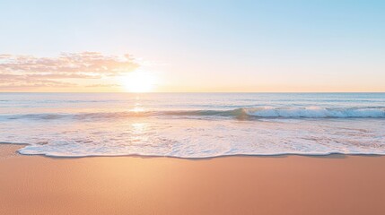 Poster - Sandy Beach at Sunset with Gentle Waves and Golden Light