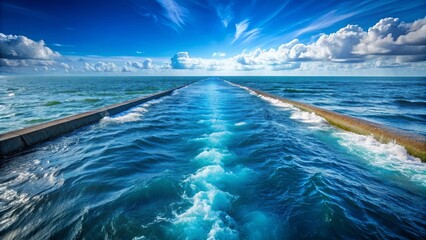 Ocean parting to form a canal for passage, ocean, parted, canal, passage, miracle, Moses, red sea, biblical, water, wave