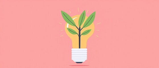 Poster - Green Plant Growing Inside Lightbulb on Pink Background