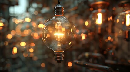 Sticker - A glowing light bulb amidst a collection of vintage-style lamps, creating a warm ambiance.