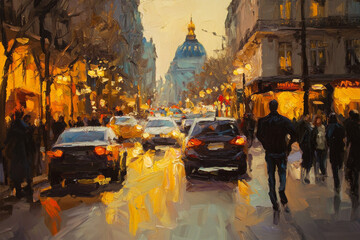 oil paint in street of paris on background