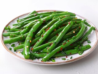 Wall Mural - Sauteed long beans on a white plate