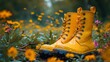 © natalikp - Spring background with yellow rubber boots