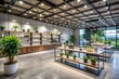 © Sirinporn - Modern cannabis dispensary interior features open floor plan with sleek framing, polished concrete floors, and shelves stocked with various marijuana products, illuminated by natural light.