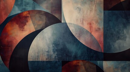 Poster - Abstract geometric design with circular shapes and a textured color palette.