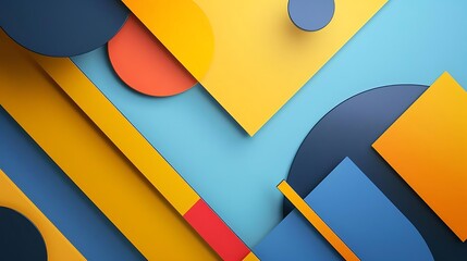 Poster - A vibrant abstract composition featuring geometric shapes in various colors and sizes against a blue background.