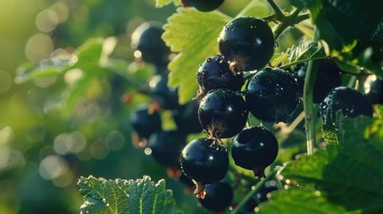 Wall Mural - A bunch of black berries hanging from a tree branch