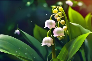 Wall Mural - Beautiful fragrant flower lily of the valley in a spring forest park Generative AI