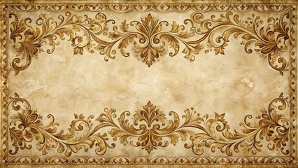 An Intricate, Decorative Border Featuring Floral Motifs, Scrolls, And Aged Parchment-Like Texture In Soft Hues Of Brown, Beige, And Gold.