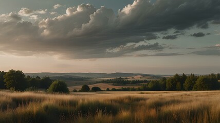 Wall Mural - Summer aesthetic landscape panorama, muted neutral colors.