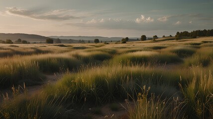 Wall Mural - Summer aesthetic landscape panorama, muted neutral colors.