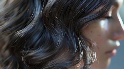 Poster - A close-up of a person's hair and profile, showcasing detailed textures and natural lighting.