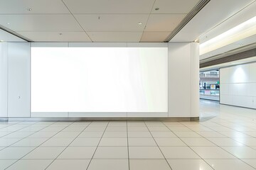 Wall Mural - A blank white wall for advertising in the interior of an underground shopping center, large format canvas mockup